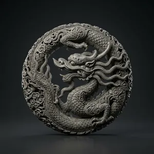 Mẫu 3D minh họa do F3D AI tạo từ câu «tượng rồng đá thời Lý cuộn mình, chạm khắc chi tiết»